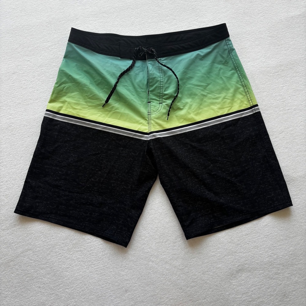 Burnside Board Shorts Mens 36‎ Teal Green Ombre Black Swim Trunks BE9333-JC